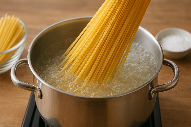 Obraz pokazujący garnek ze stali nierdzewnej stojący na kuchence